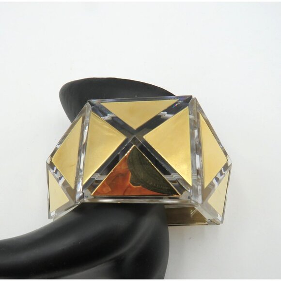 Tory Burch‎ Gold Tone Lucite Geometric Cuff Bracelet Women Wide Statement Logo - Picture 10 of 11